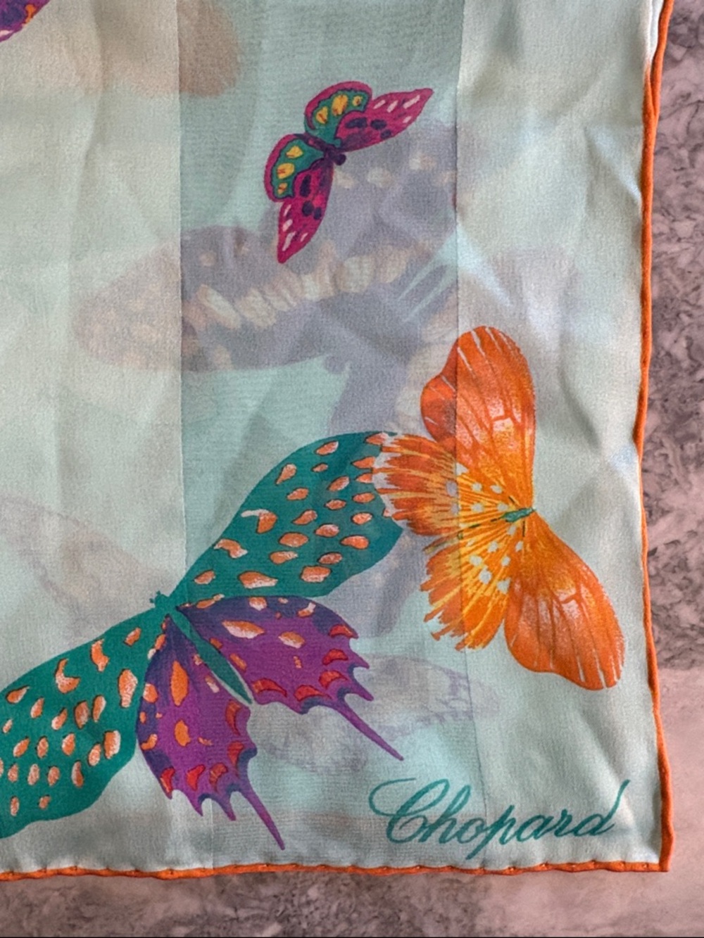 Vintage Chopard Chiffon Silk Scarf with Multi-Color Butterfly Motif
